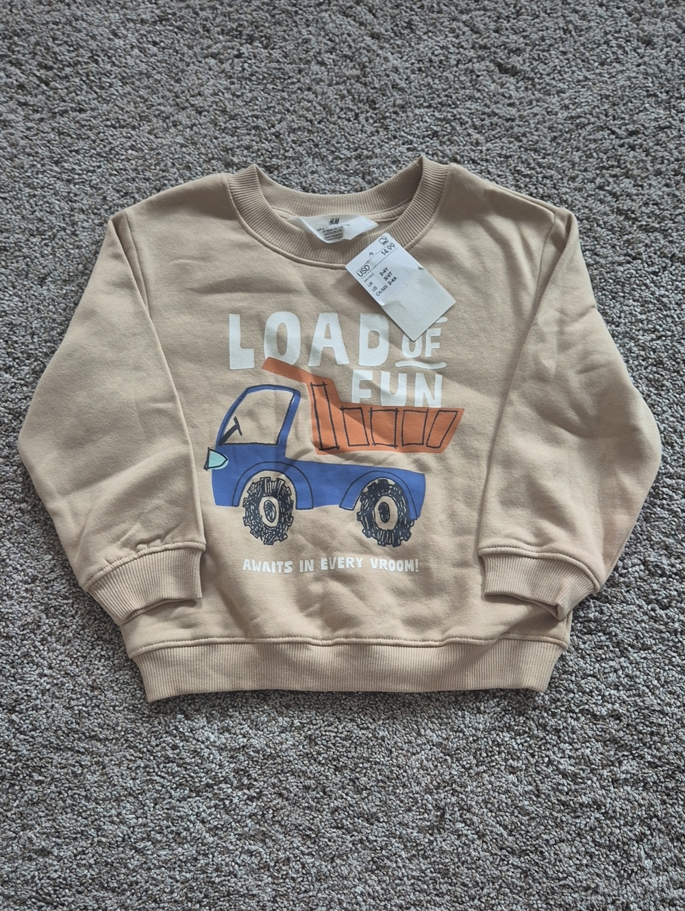 Kids Beige Sweatshirt with Blue & Orange Dump Truck Graphic